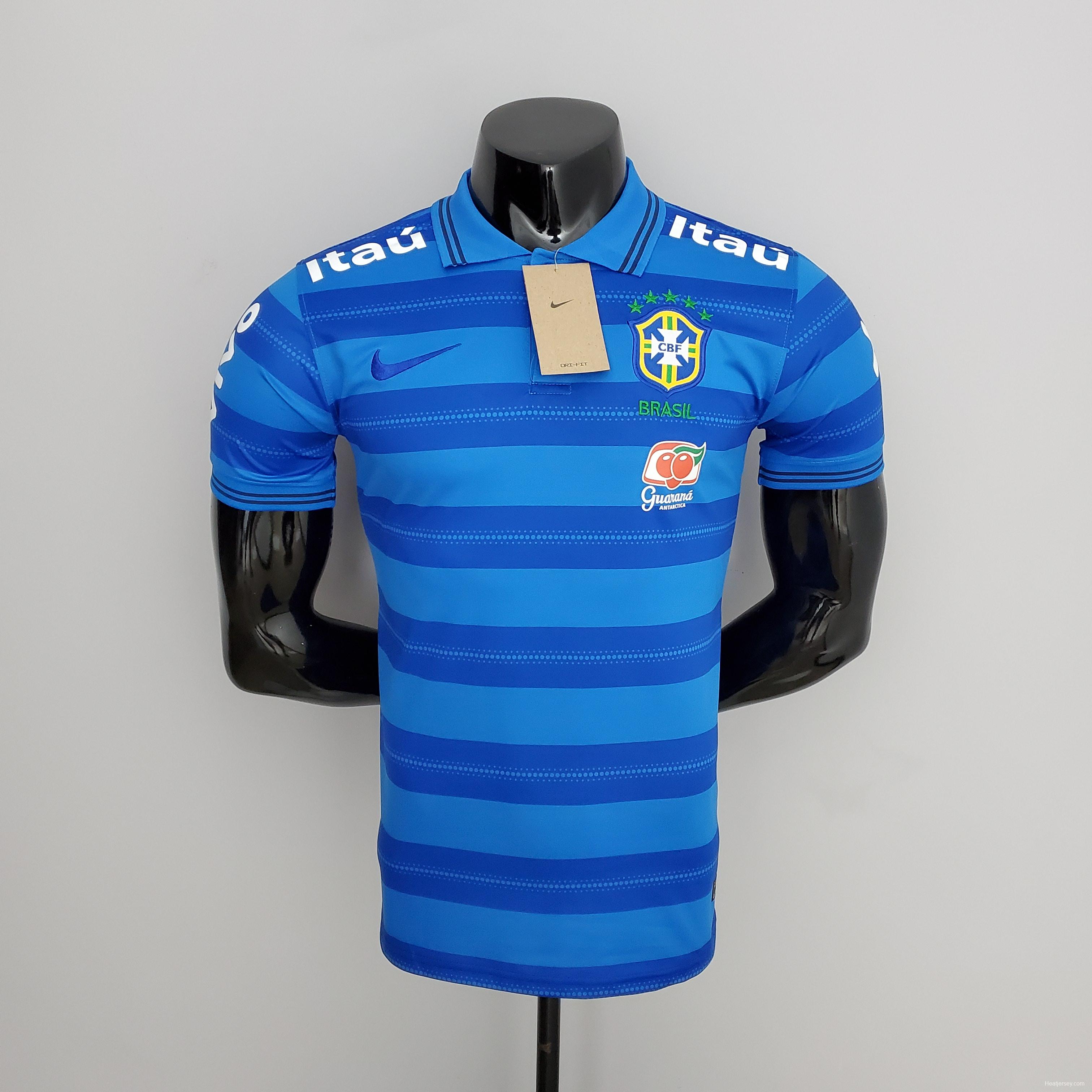 Brazil POLO Blue Stripe Soccer Jersey