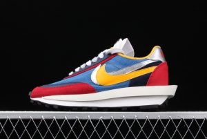 Sacai x NIKE LVD Waffle Daybreak co-signed catwalk style net gauze leather splicing double hook Swoosh running shoes BV0073-400