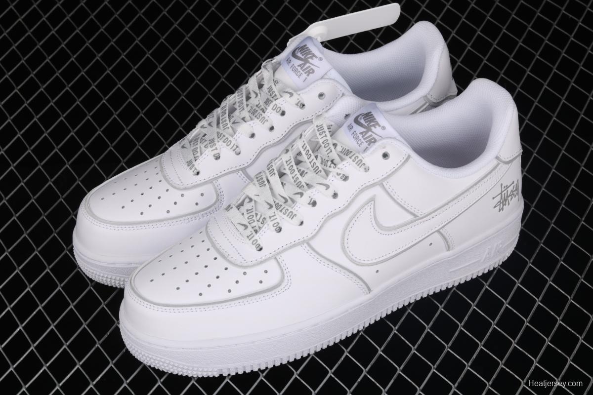 Stussy x Nike Air Force 1 Low Stussy co-named white dazzling color reflective low-top casual board shoes BQ6246-019