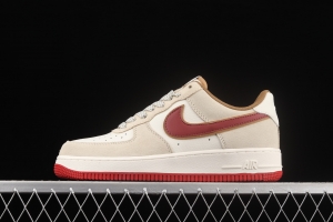 NIKE Air Force 1x07 SU19 rice white Chinese red suede low-top casual board shoes QZ3068-226