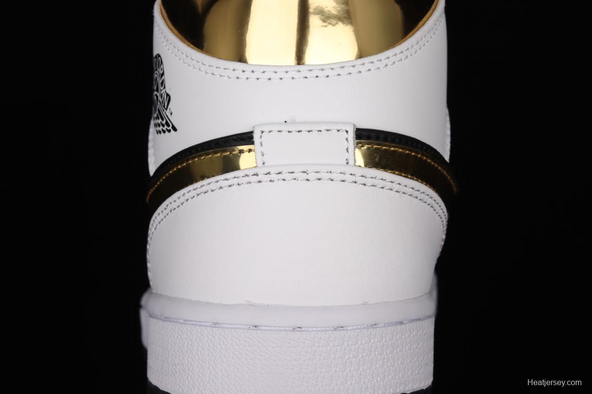 Air Jordan 1 Mid SE white and black gold Zhongbang basketball shoes 554724-190