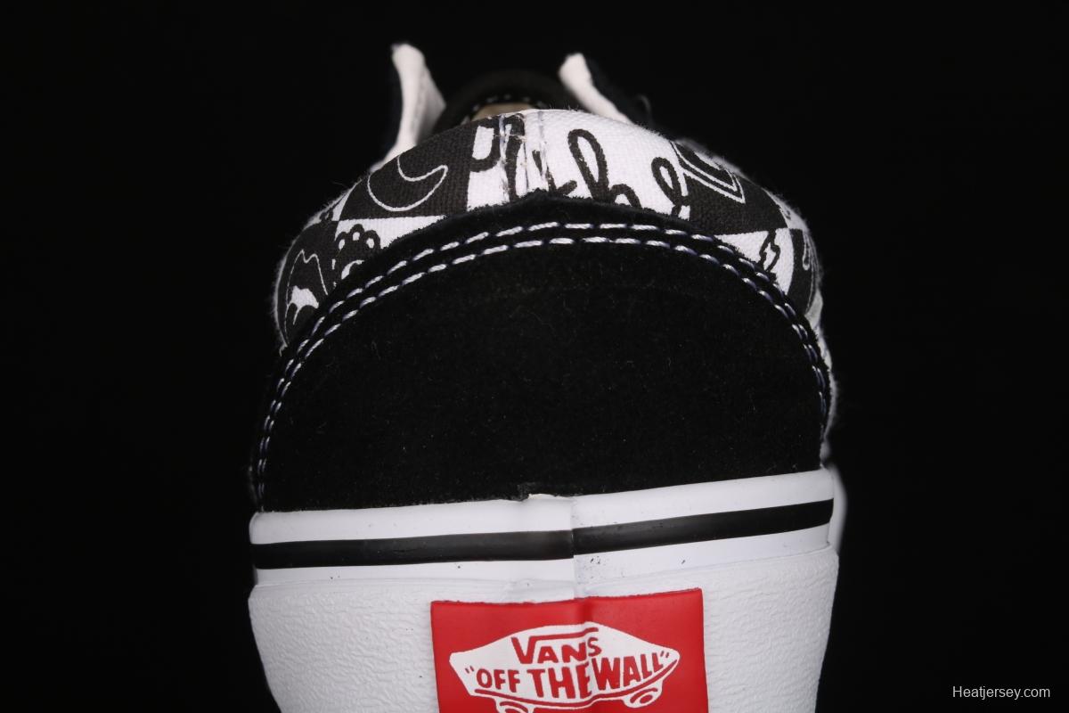 Vans Old Skool black-and-white graffiti printed low-top shoes VN0A7Q2J6U6