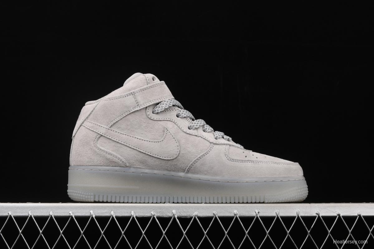 Reigning Champ x NIKE Air Force 1' 07 Mid defending champion suede gray 3M reflective sports leisure board shoes GB1119-198