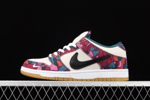 Parra x NIKE DUNK SB Low Pro White, Blue and Red Abstract Art scratch Music Olympic Slam Dunk Series retro low-top leisure sports skateboard shoes DH7695-600