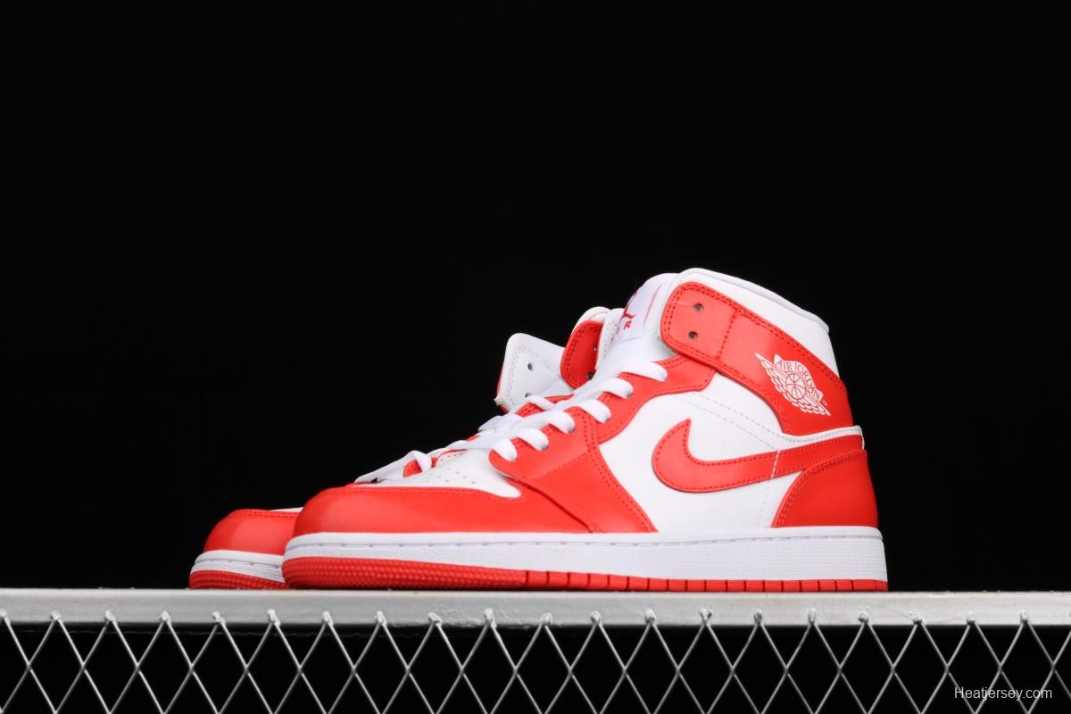 Air Jordan 1 Mid White Orange Zhongbang Leisure Sports Board shoes BQ6472-116