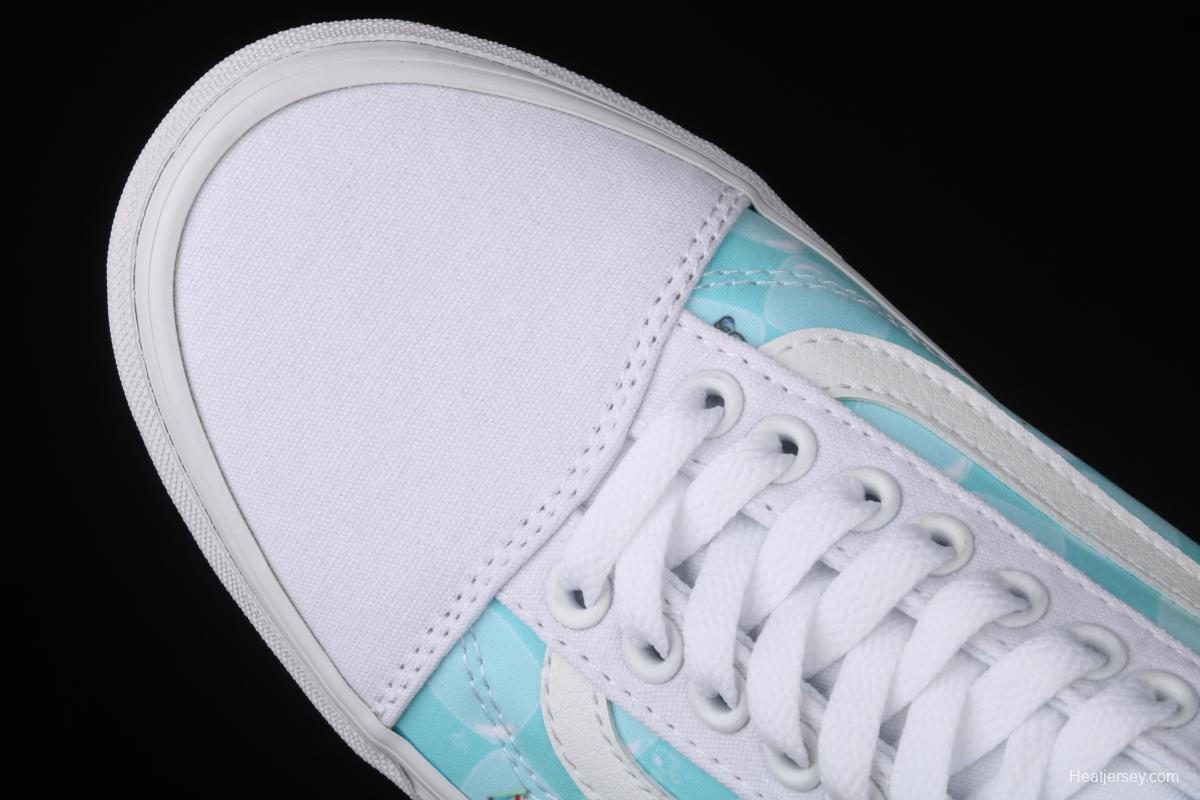 Vans Old Skool SpongeBob co-named limited edition ice blue checkerboard check high-end branch line low-side vulcanized canvas leisure sports board shoes VN0A38G1XC