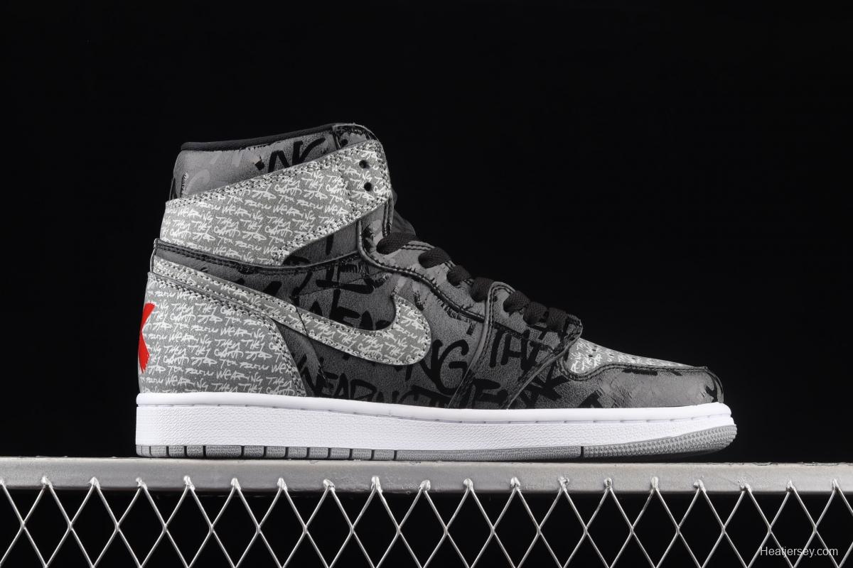 Air Jordan 1 High OG Rebellionaire black gray prohibited to wear Rebel high-top basketball shoes 555088-036