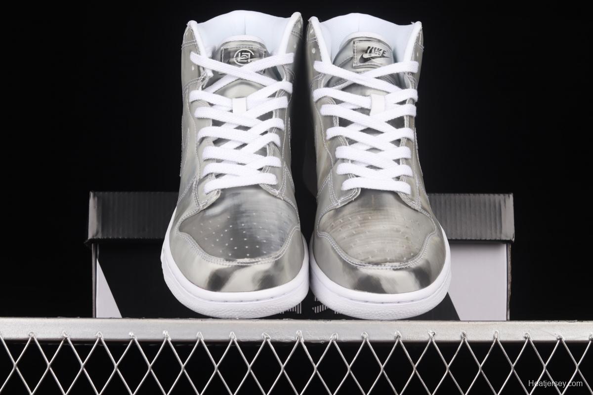 Clot x Nike DUNK High ICE Guanxi co-signed metal silver flash card color matching high-top skateboard shoes DH4444-900