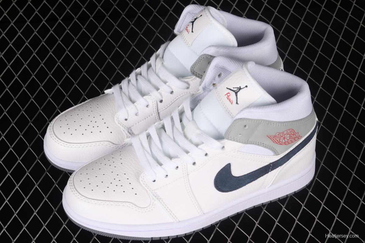 Air Jordan 1 Mid simple white gray medium top vintage basketball shoes DR8038-100