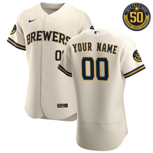 Men's Cream 2020 Home Authentic Custom 50th Anniversary Patch Team Jersey