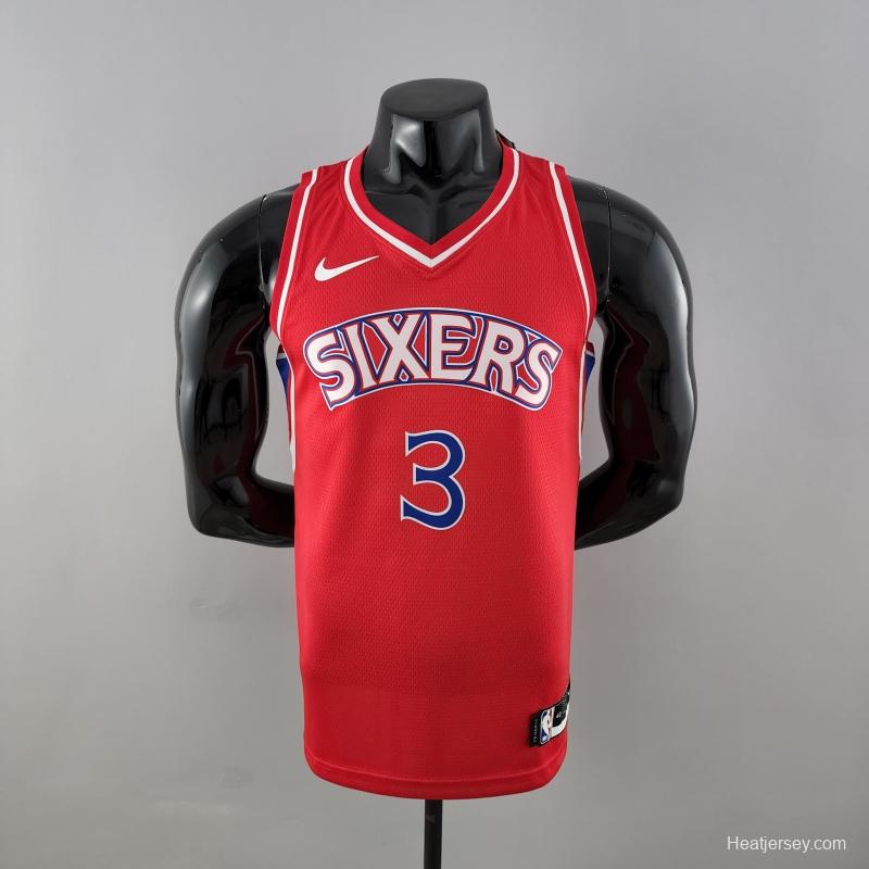 Rookie Philadelphia 76ers Iverson #3 Red NBA Jersey 