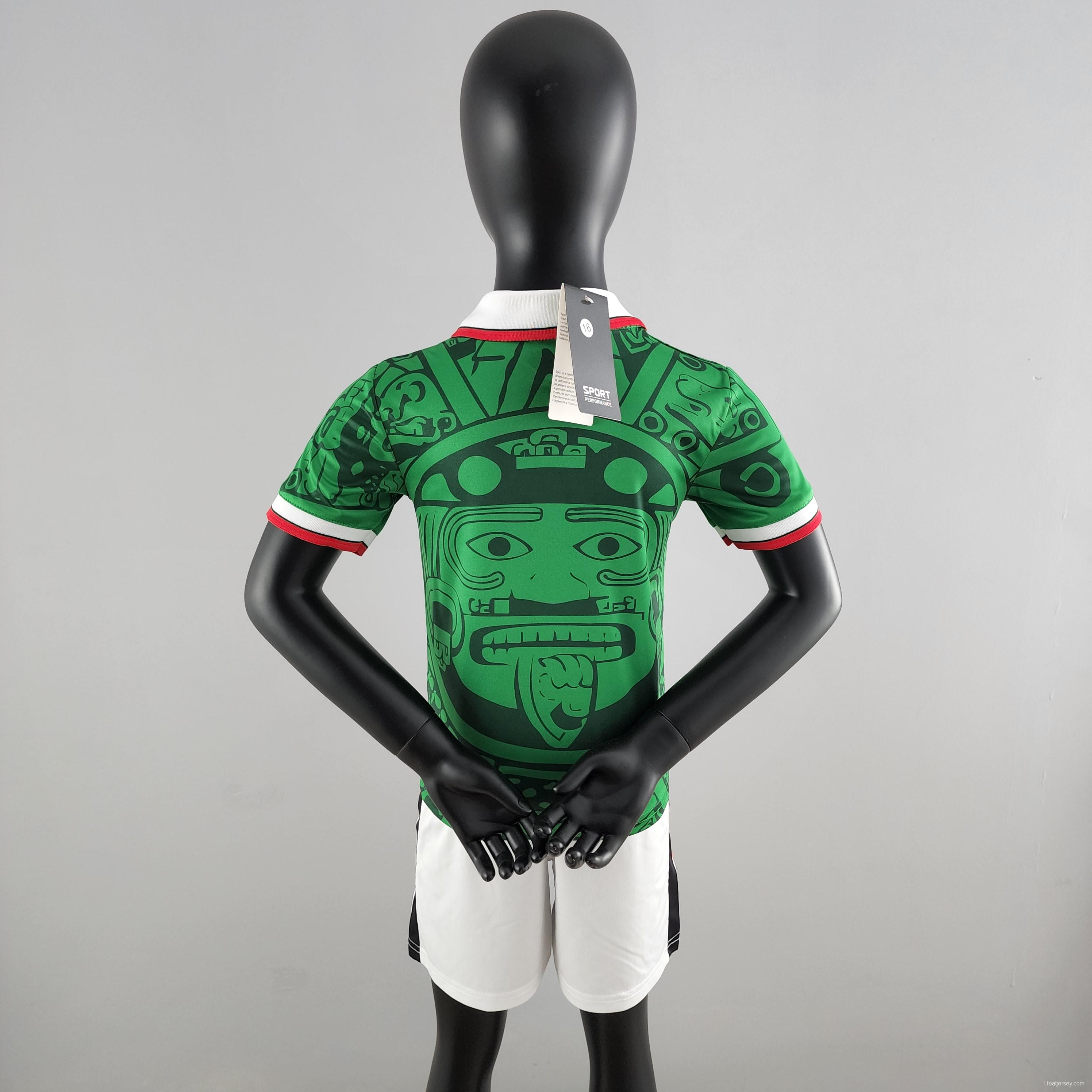 Retro Kids Kit 1998 Mexico Home Size：16-28 Soccer Jersey