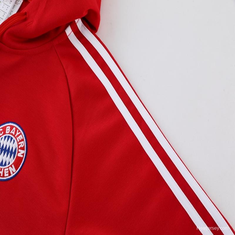 2023 Bayern Munich Red Hoodie Full Zipper Tracksuit