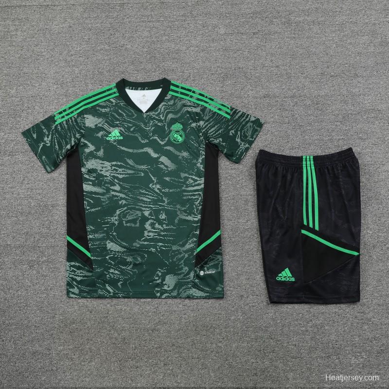 23-24 Real Madrid Black Green Pattern Short Sleeve+Shorts