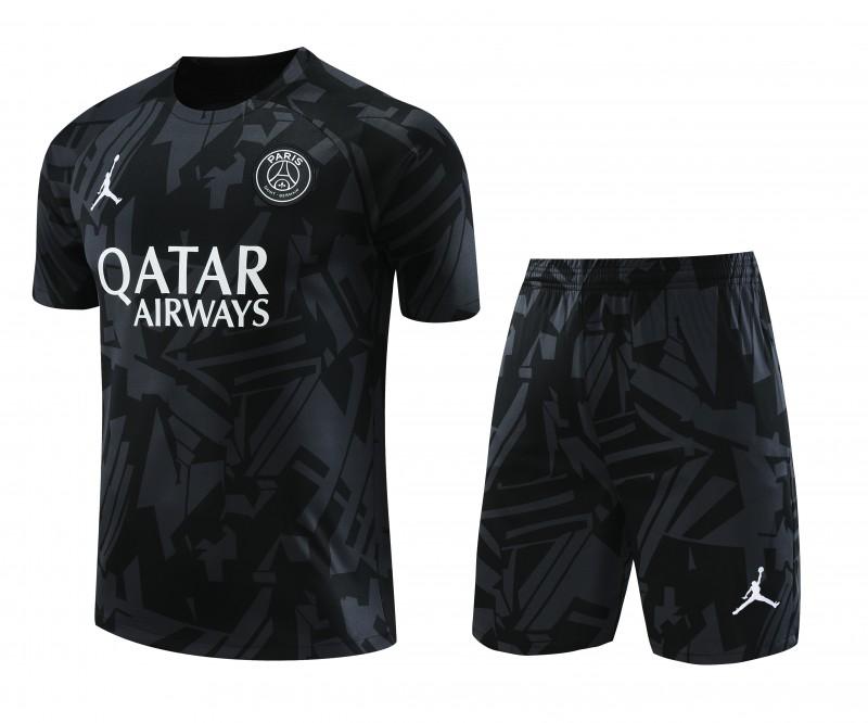 23-24 PSG Black Pattern Short Sleeve+Shorts