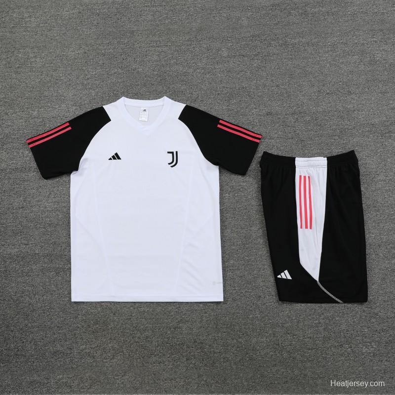 23 24 Juventus White Black Short Sleeve+Shorts