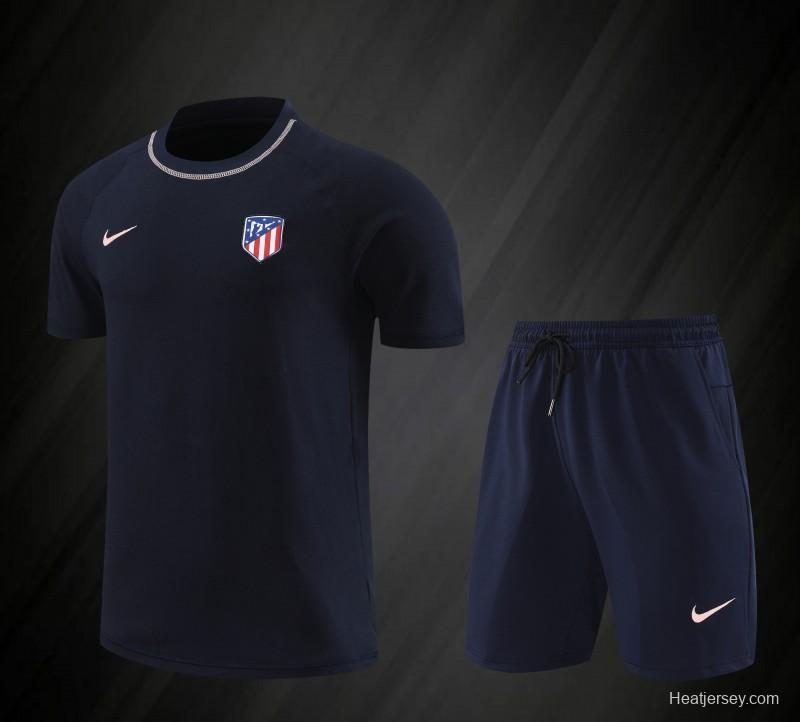 23/24 Atletico Madrid Navy Cotton Short Sleeve Jersey+Shorts