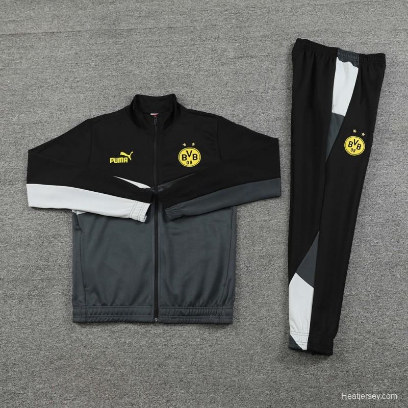 24/25 Borussia Dortmund Grey/Black Full Zipper Jacket +Long Pants