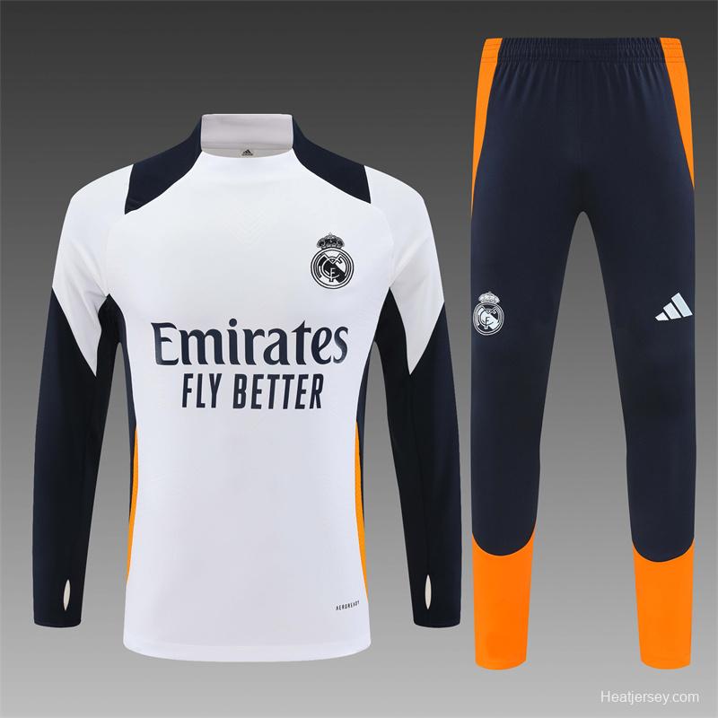 24/25 Real Madrid White/Navy/Orange Half Zipper Jacket+Long Pants