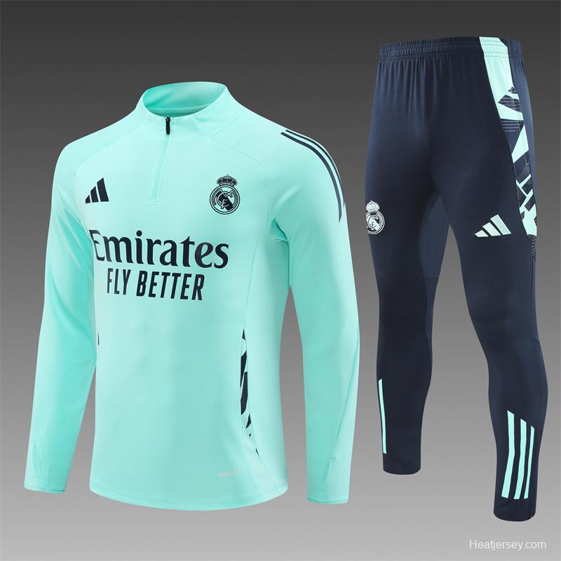 24/25 Real Madrid Lake Blue Half Zipper Jacket+Long Pants