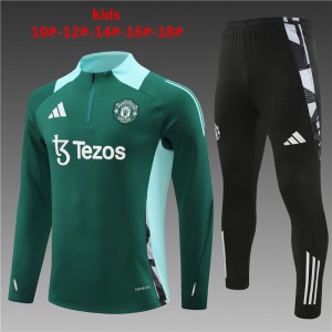 24/25 Kids Manchester United Green Half Zipper Jacket+Long Pants