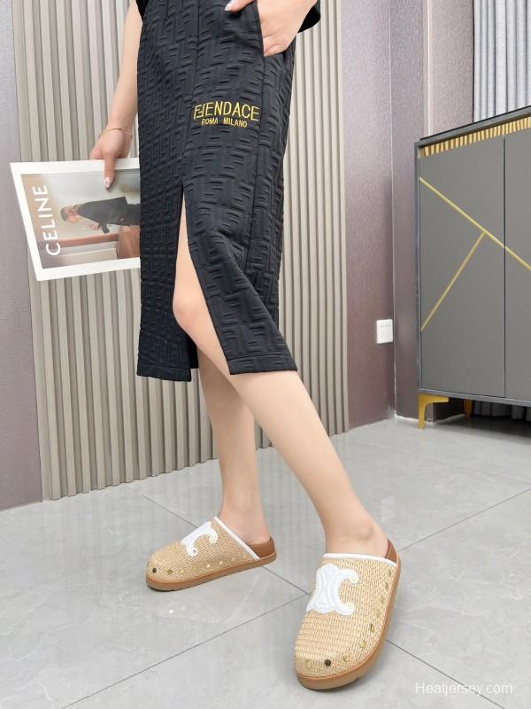 2025 CELINE Beige Leather Slippers LY00241