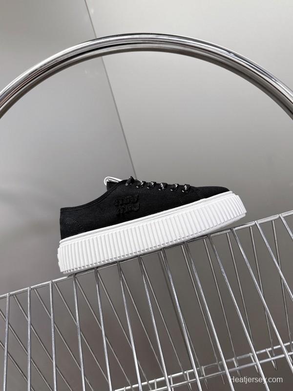2025 Women Miu Miu Black Canvas Sneakers LY