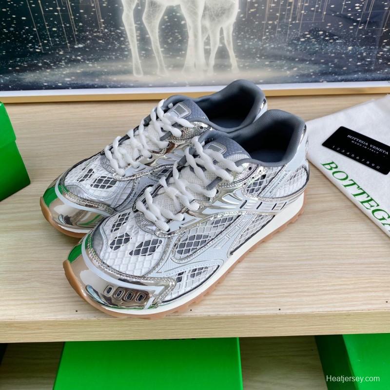 2025 Unisex Bottega Veneta Silver Mesh TPU Runner Sneakers Lightweight Geometric LY00310