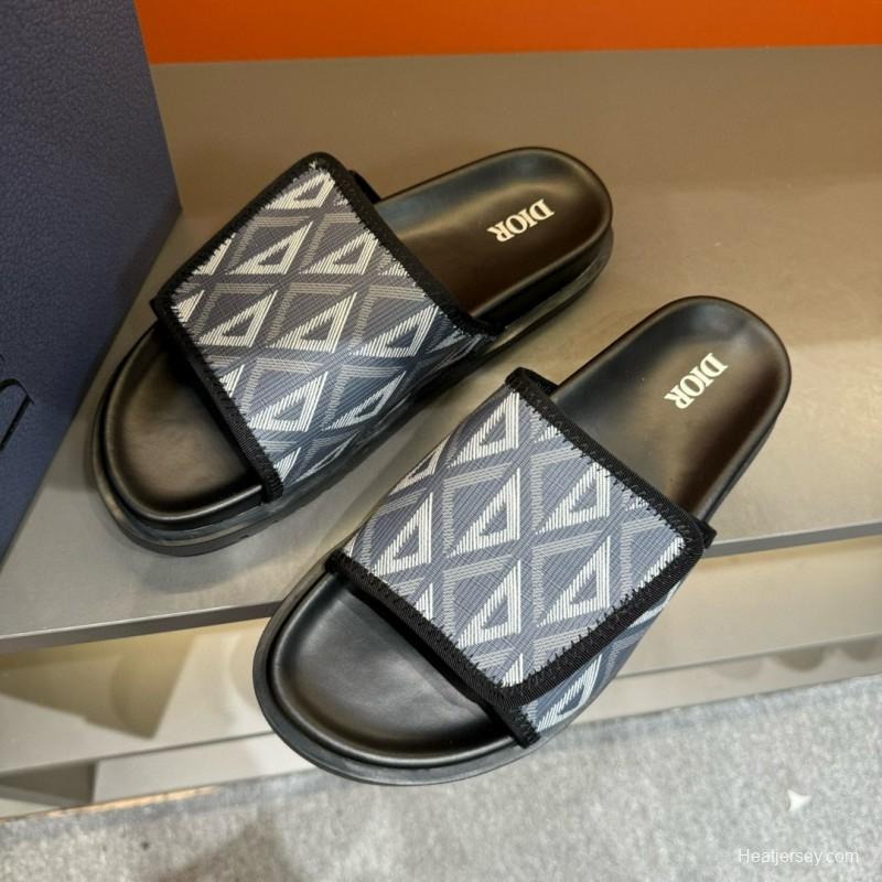 2024 Dior Black Gray Canvas Slippers MJ00180