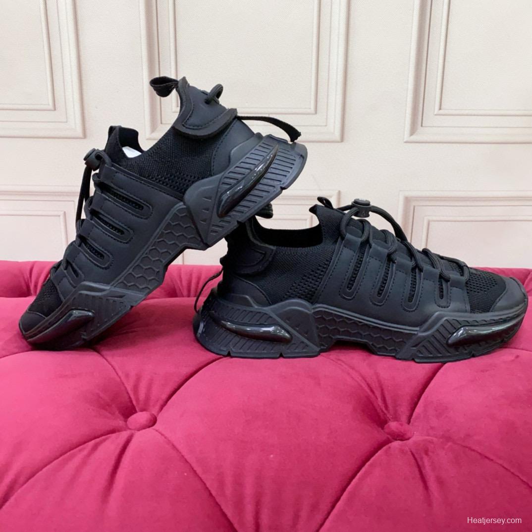2024 Unisex Dolce & Gabbana Black Knit Leather Sneakers