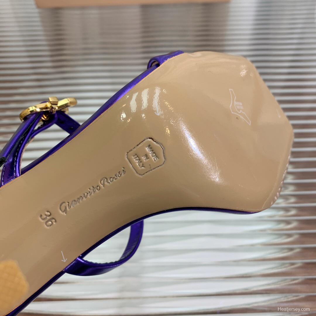 2025 Women Gianvito Rossi Purple Leather High Heel Buckle Sandals