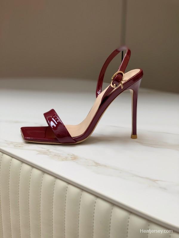 2025 Women Gianvito Rossi Burgundy Patent Leather High Heel Sandals