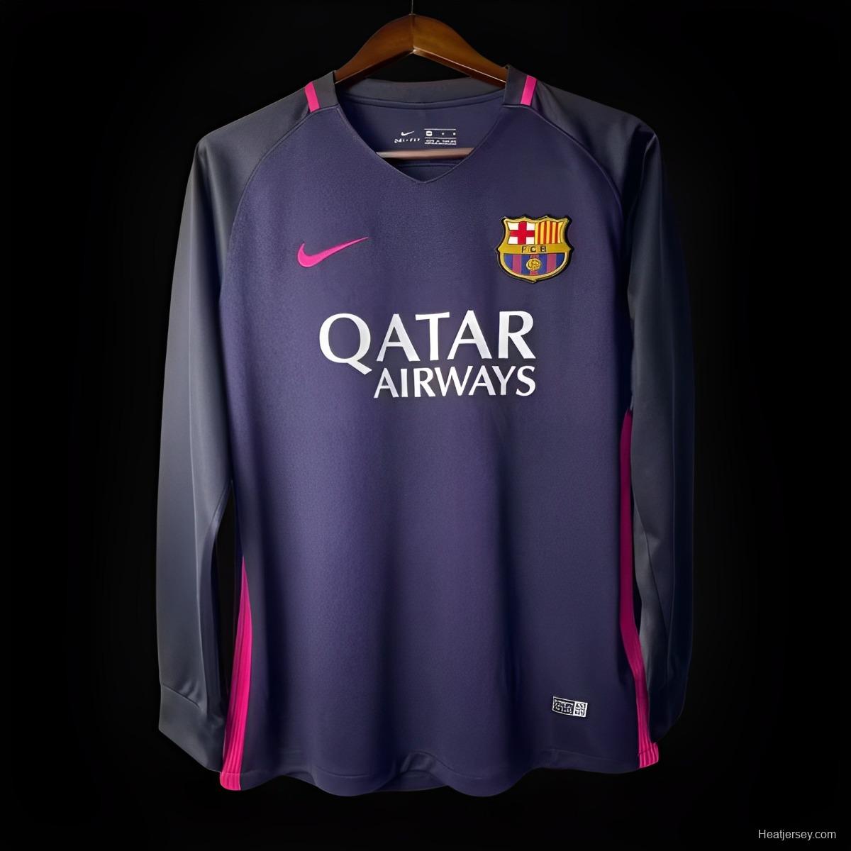 Retro 16-17 Barcelona Away Purple Long Sleeve Jersey